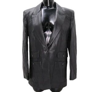 NEW J CREW Womens Blazer Jacket Black Size 2 Vivienne Fuax Leather Single Button
